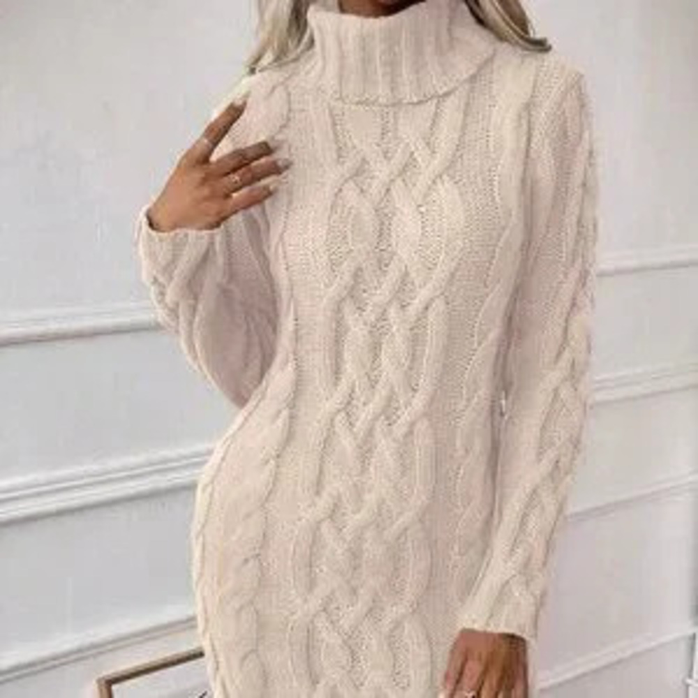 ZARA Apricot Casual Women's Turtleneck Sweater Dress Cloth